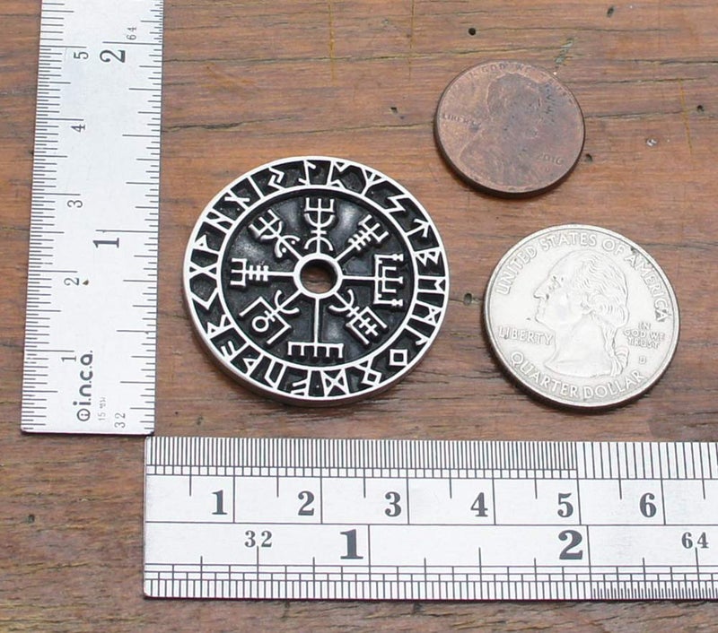 CCBFY Nordic Coin Amulet VegvÃ­sir Odin Triple Horn Triquetra Valknut All in One Pewter Pendant Necklace - Image 4